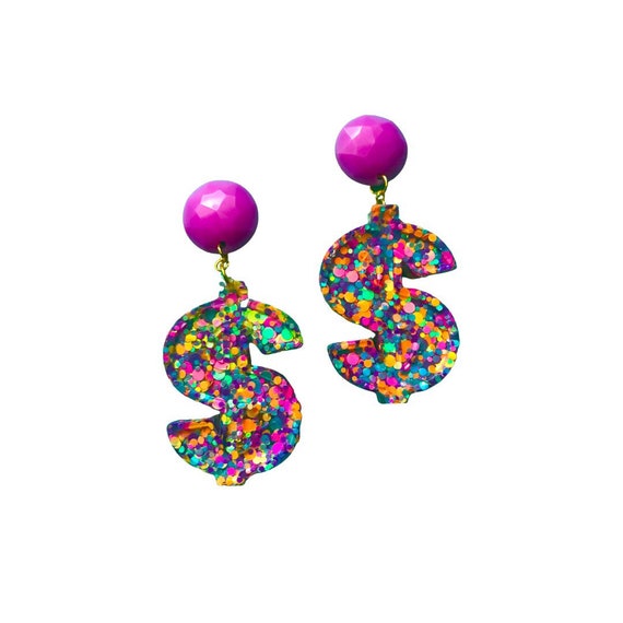 Dollar Sign Earrings Multicolor Money Earrings Money Etsy