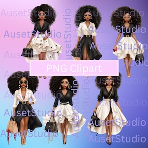 Clipart mode femmes afro-américaines, clipart femmes noires, filles noires PNG, téléchargement numérique transparent