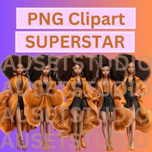 Superstar African American Clipart-Black Women-Black Girl-PNG-Transparent-Digital Download-Fashion Clipart