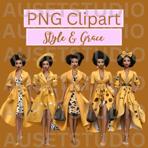 Stile e grazia African American Clipart-Black Girl Clipart-Fashion Clipart-PNG-Trasparente-Download digitale