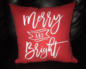 Merry and Bright Christmas Pillow Cover: Red Holiday Decor