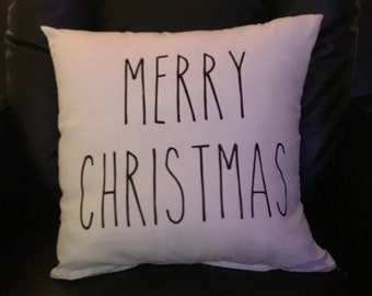 Merry Christmas Throw Pillow Cover: Rae Dunn Inspired, 17x17 Cotton