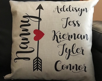 Personalized Grandkids Names Pillow Cover: Gift for Grandma