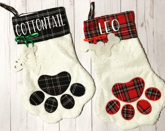 Personalized Plaid Pet Stocking: Dog or Cat Christmas Stocking