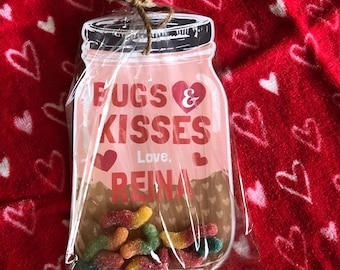 Personalized Bugs & Kisses Valentine Cards: Gummy Worm Party Favors