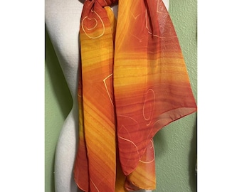 Vintage MORE by LATA Scarf / Shawl orange Dye embellished Bohemian, Business