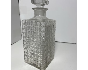 Vintage Decanter Bottle Clear Cut Glass Square Made In Italy
