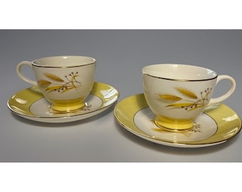 Homer Laughlin Century Service Autumn Gold Cup and Saucer Set (2) Mid-Century Modern