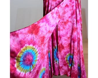 Falda cruzada VTG Max para mujer, talla L, estilo boho con teñido anudado, rosa y fluida.