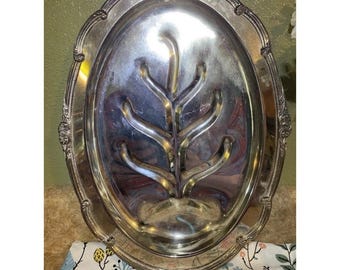 Vintage English Silver Meat Platter Mfg Corp Silverplate Large 12x16x2 Footed