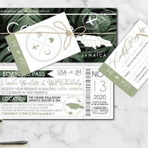 Destination Wedding Invitation and RSVP Boarding Pass Luggage Tag RSVP Save the Date Jamaica Wedding Green Custom image 5