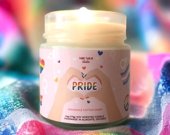 Bougie de la fierté, bougie pour le mois de la fierté, cadeau pour le mois de la fierté, bougie du jour de la fierté, bougie de soja parfumée à la barbe à papa, bougie LGBTQ +, bougie arc-en-ciel