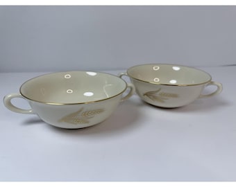 Lenox Harvest Cream Soup Bowl Double Handled Gold Trim Vintage Lot Of 2