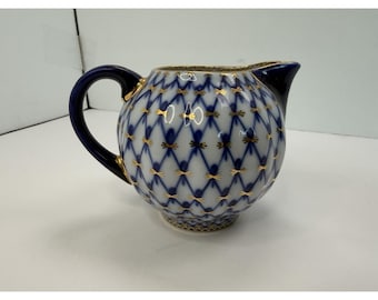 Lomonosov Porcelain Cobalt Blue Net Russia Creamer 3 1/2"