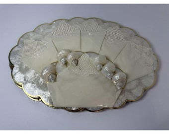 Capiz Shell Mother of Pearl Oval Placemats Set of 6 with Napkins & Napkin Rings