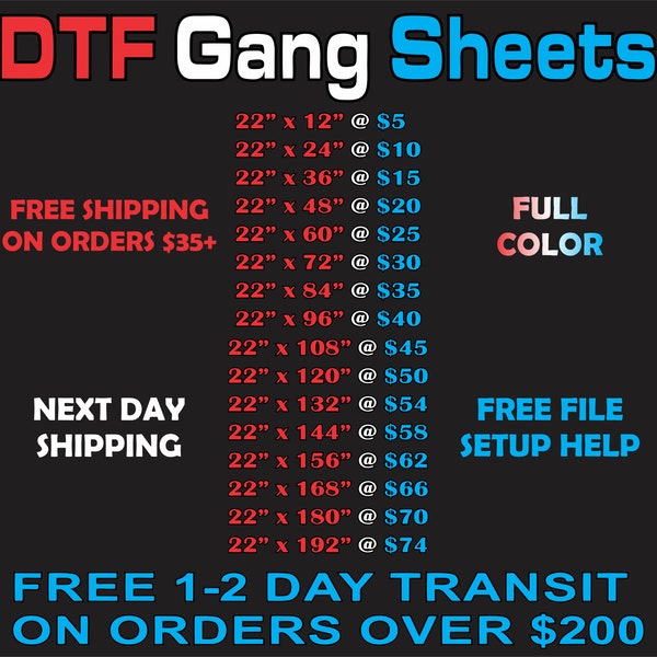 DTF Gang Sheet | DTF Transfers | Gang Sheets | Custom Heat Transfers | Bulk DTF Gang Sheets | Direct to Film Transfers