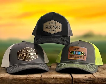 Custom Leather Patch Hat | Leatherette | Trucker Style | Snap Back |
