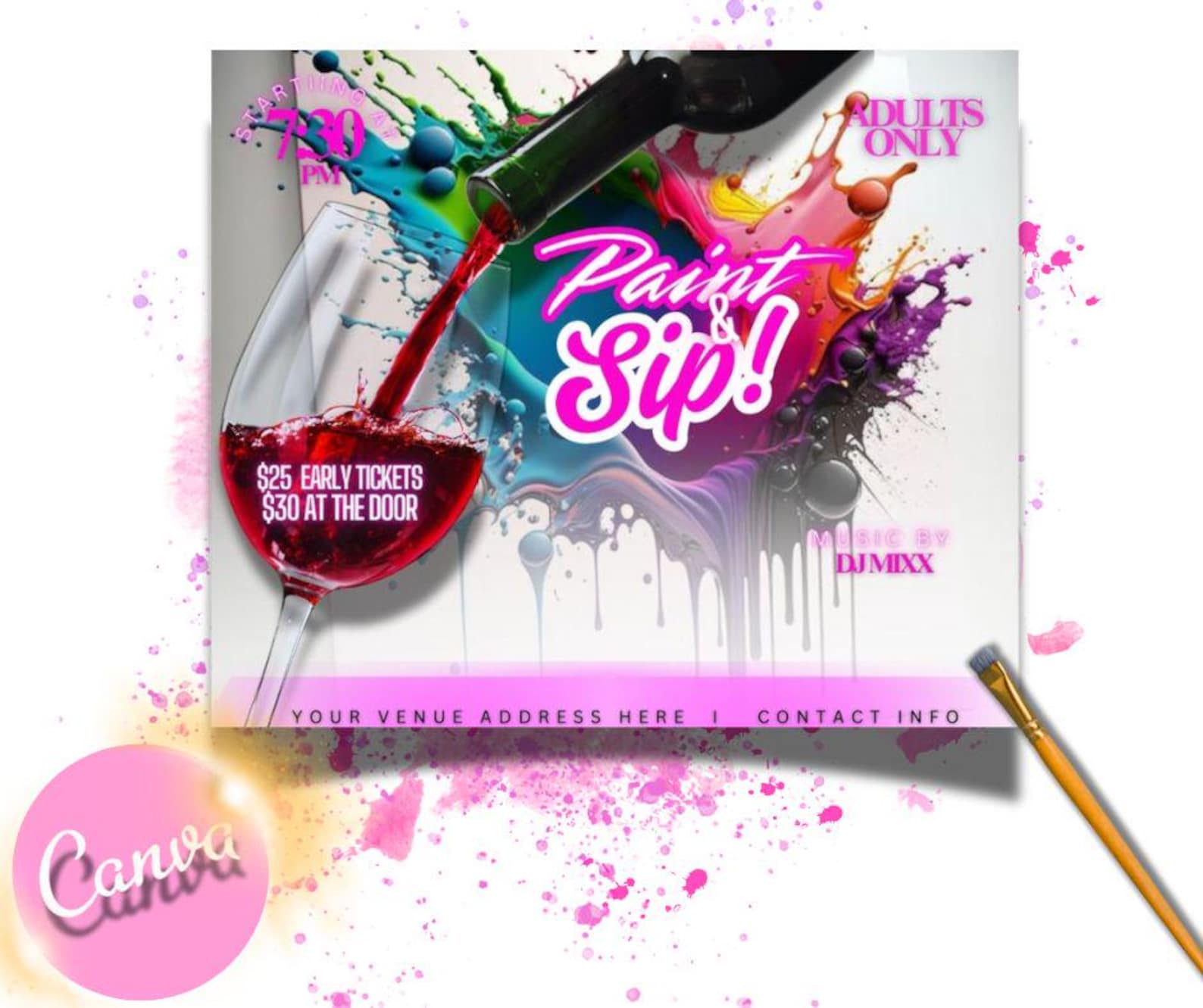 Editable Paint & Sip Template Etsy