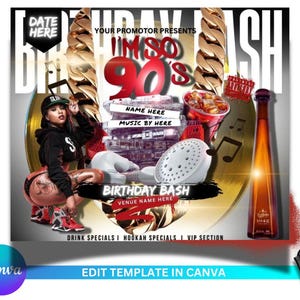 Editable 90&#39;s Birthday Bash Flyer