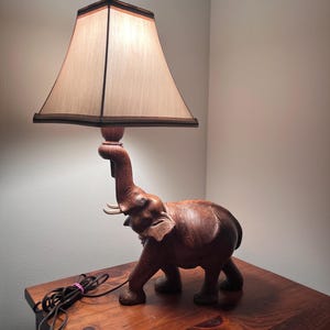 vintage wooden engraved table lamp
