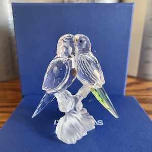 Swarovski Budgies Blue Green Birds Crystal Figurine 680627