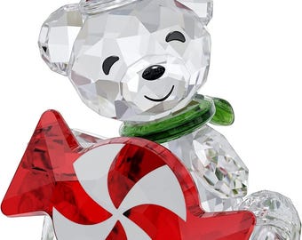 Swarovski Crystal Kris Bear with Peppermint Candy Christmas Figurine 2021 New in box