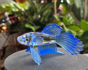 Swarovski Crystal Figurine Siamese Fighting Fish Blue 236718 Mint