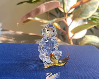 Swarovski Encounters Monkey With Banana Crystal Figurine