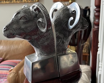 Metal Bookend  Animal Ram Head Statue Sheep Aries Sculpture Figurine