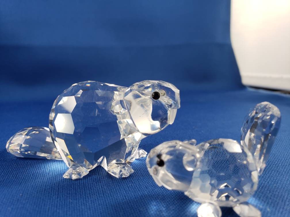 Swarovski crystal Beaver Mother and baby - Etsy 日本
