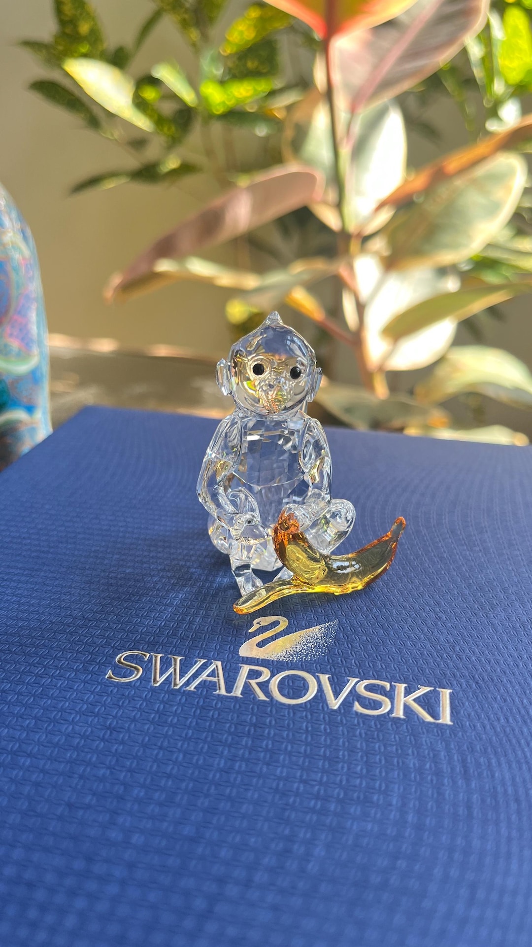Swarovski Encounters Monkey With Banana Crystal Figurine