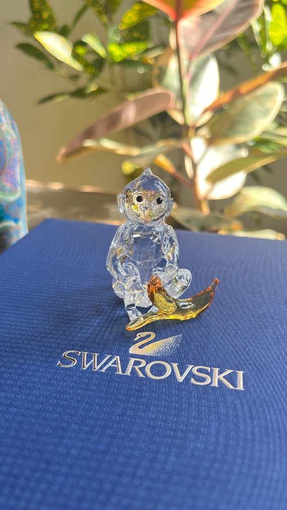 Swarovski Crystal Monkey With Banana Figurine, Rare Encounters