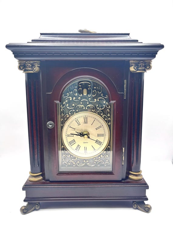 80's miyabi ポストモダン clock モダン Bombay Cherry Wood Mantel Clock With Storage Compartment and