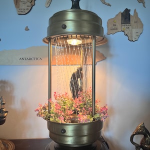 Rare Brass metal Vintage Oil Rain Table Lamp, Authentic Working Condition Piece for Nostalgic Ambiance,  made in USA