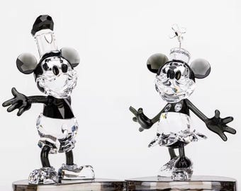 Swarovski Disney Steamboat Willie Mickey And Minnie Mouse Figurine With box