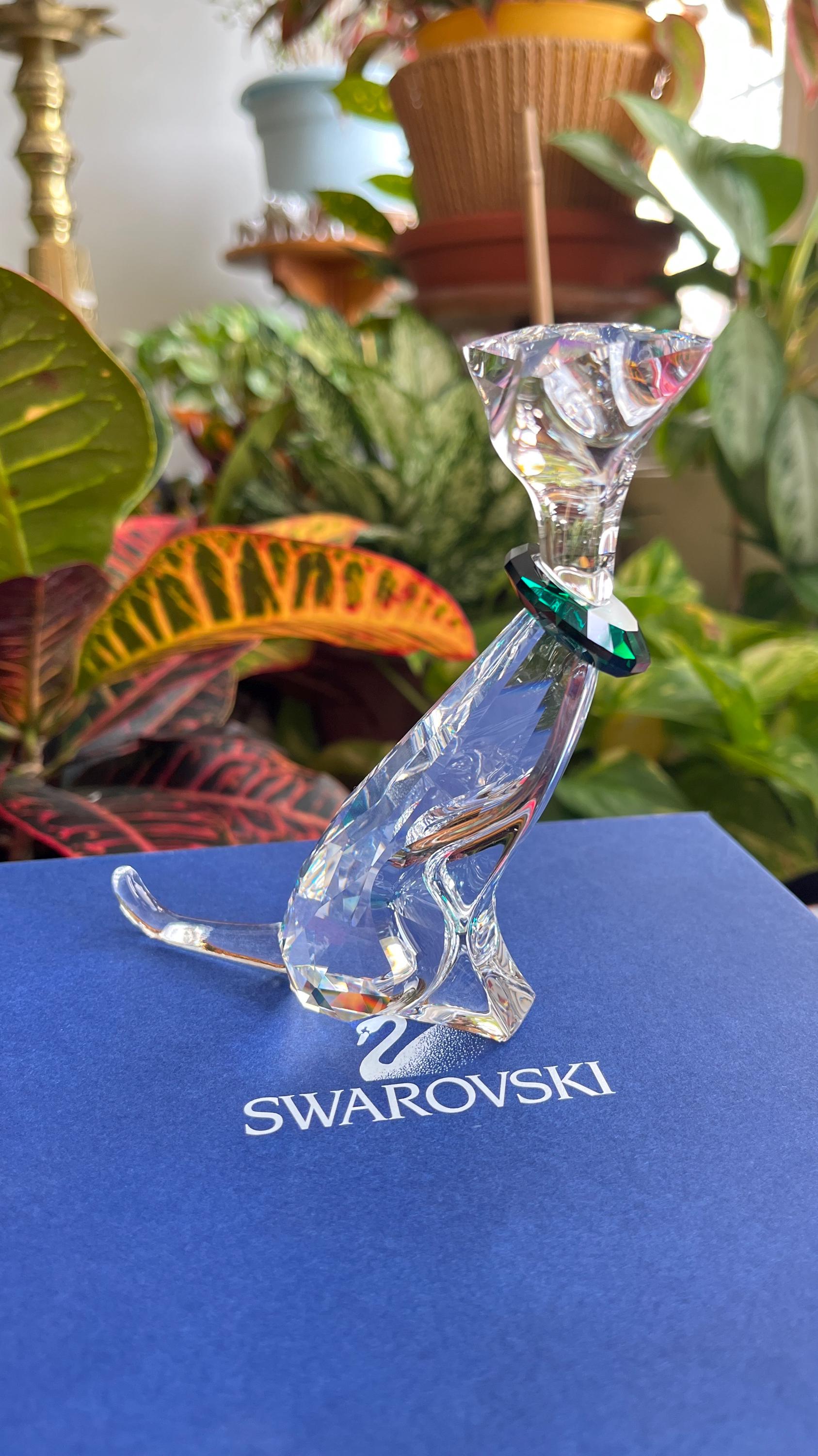 Swarovski Crystal the Cat With Green Collar NIB 289478 A 7685 NR