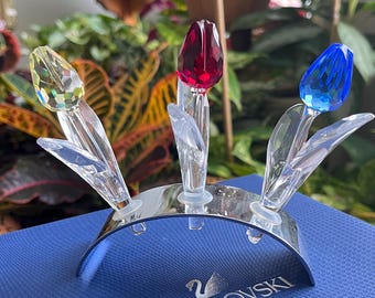 72Swarovski クリスタル チューリップ 置物 3個セット 値下】SCS限定