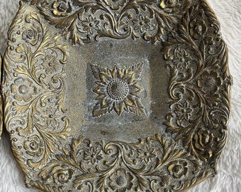 Vintage Brass Bowl Made In Italy Tray Trinket Dish Flowers C T 3