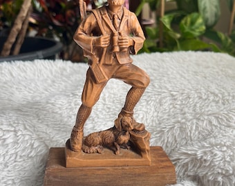 Vintage Black Forest Hunter W/Dachshound ” Resin Figurine-Signed G E Schutzt