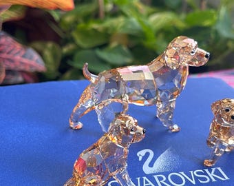 Swarovski Figurine Golden Retriever Set Mother, Puppy Standing