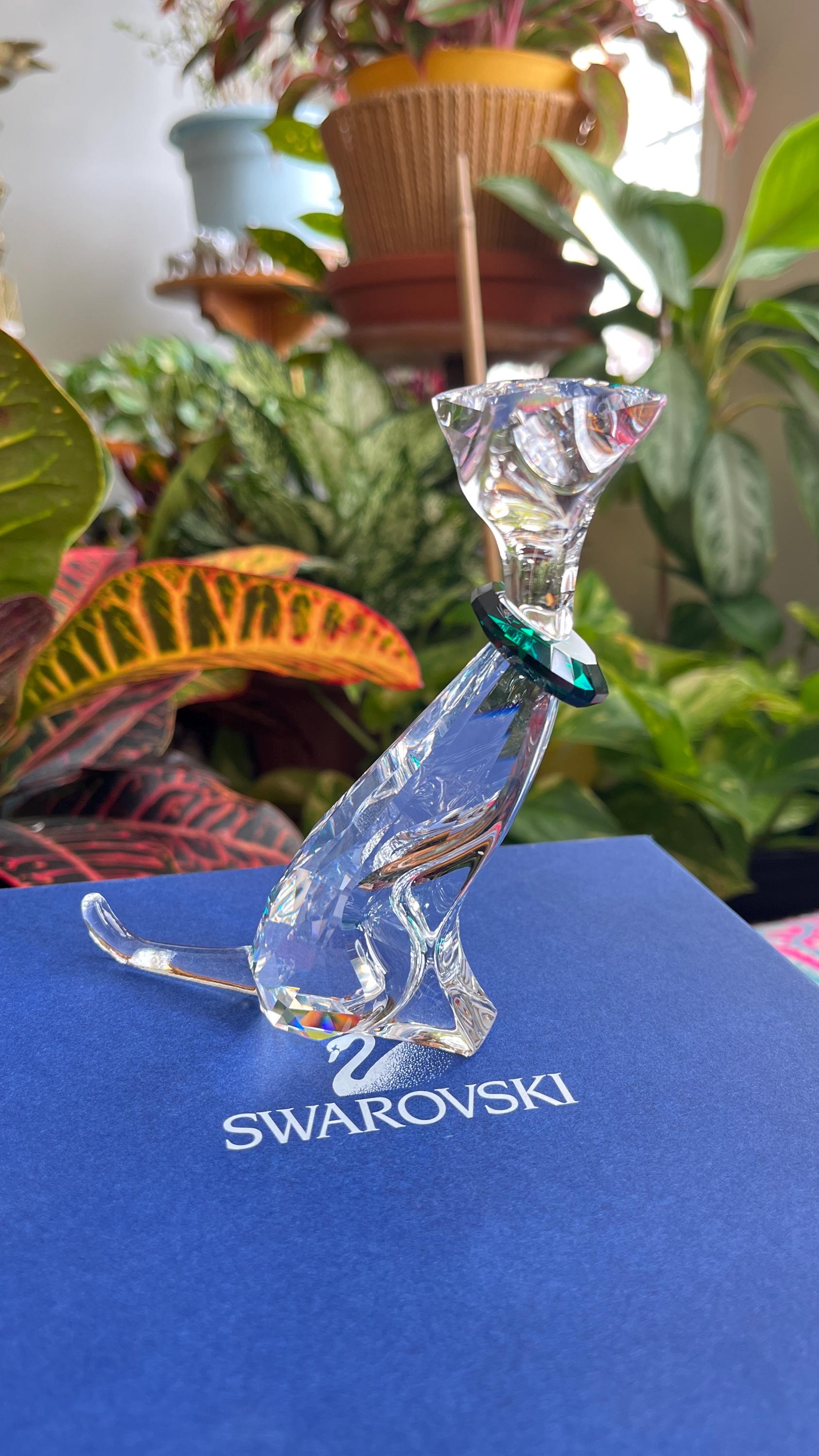 Swarovski Crystal the Cat With Green Collar NIB 289478 A 7685 NR