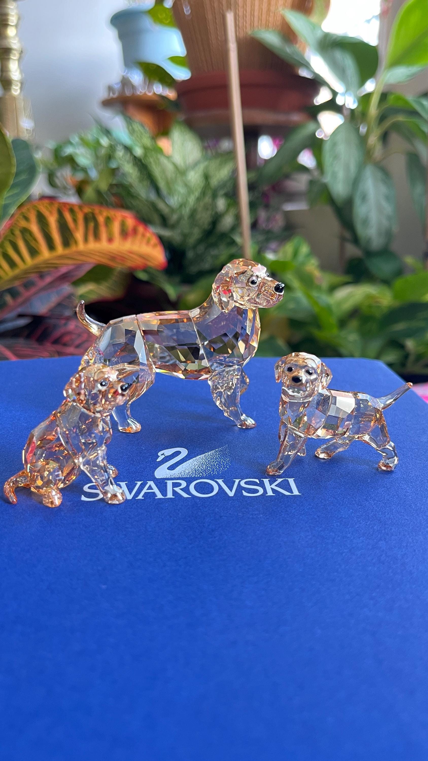 Swarovski Figurine Golden Retriever Set Mother, Puppy Standing