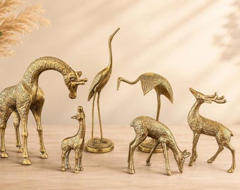 Vintage Swarovski Brass Animal Figurines, Wildlife Decor Set