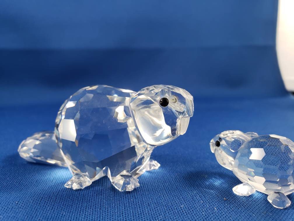 Swarovski crystal Beaver Mother and baby - Etsy 日本