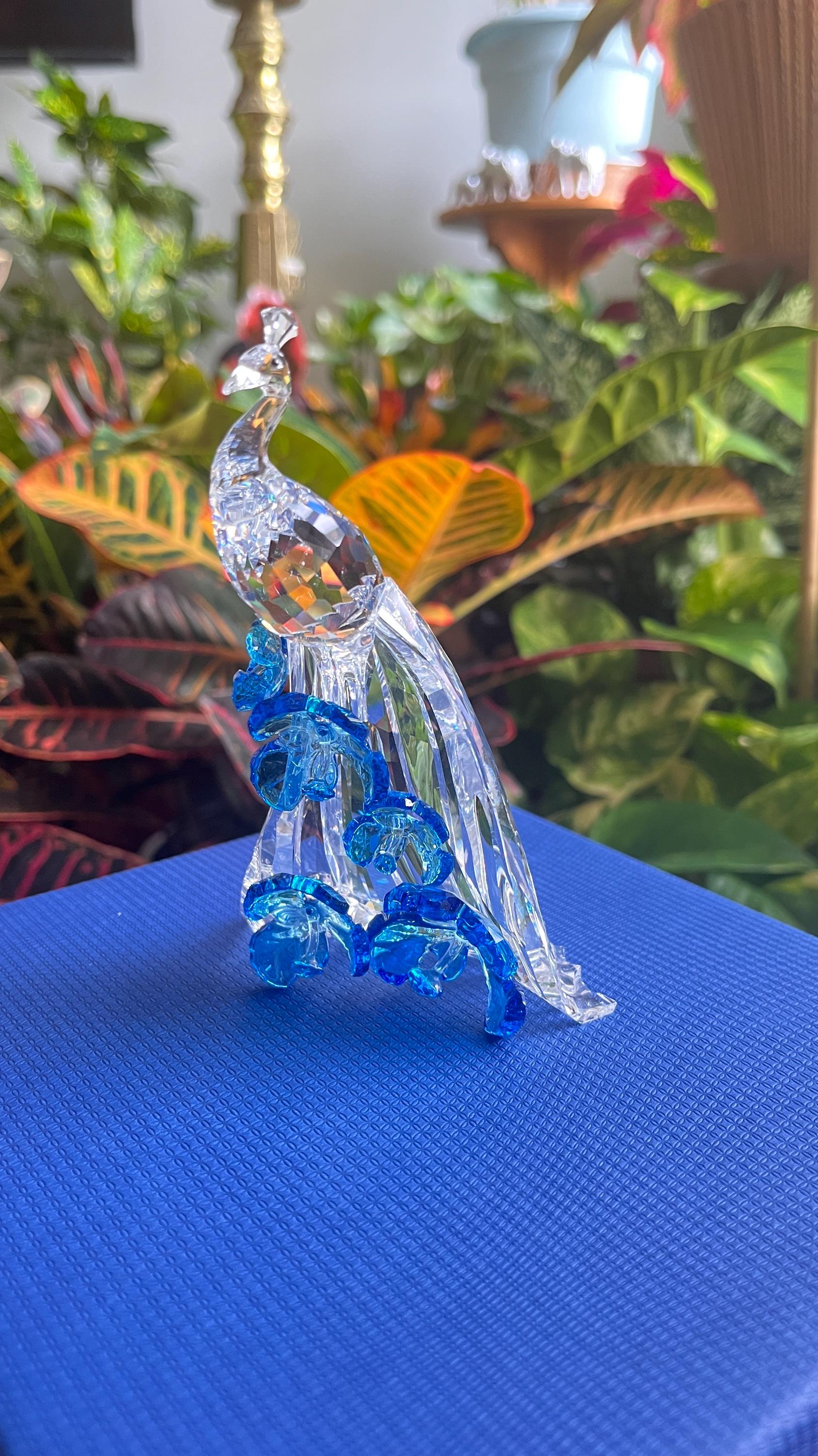 Swarovski Crystal White Peacock Figurine SCS 2015 - Blue Flowers