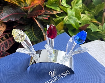 Swarovski Crystal 3 Tulips in Mirrored Stand With No Box - Etsy