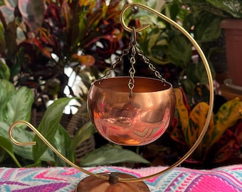 Vintage Coppercraft Guild Copper Hanging Planter Hook Stand 7.5”x 8” Farmhouse