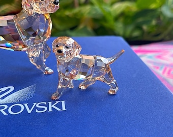 Swarovski Figurine Golden Retriever Set Mother, Puppy Standing