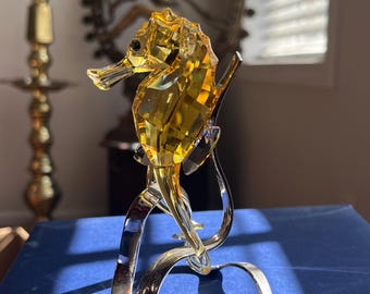 Swarovski Colored Crystal Figurine Pair Of Golden FO Seahorses #5103233
