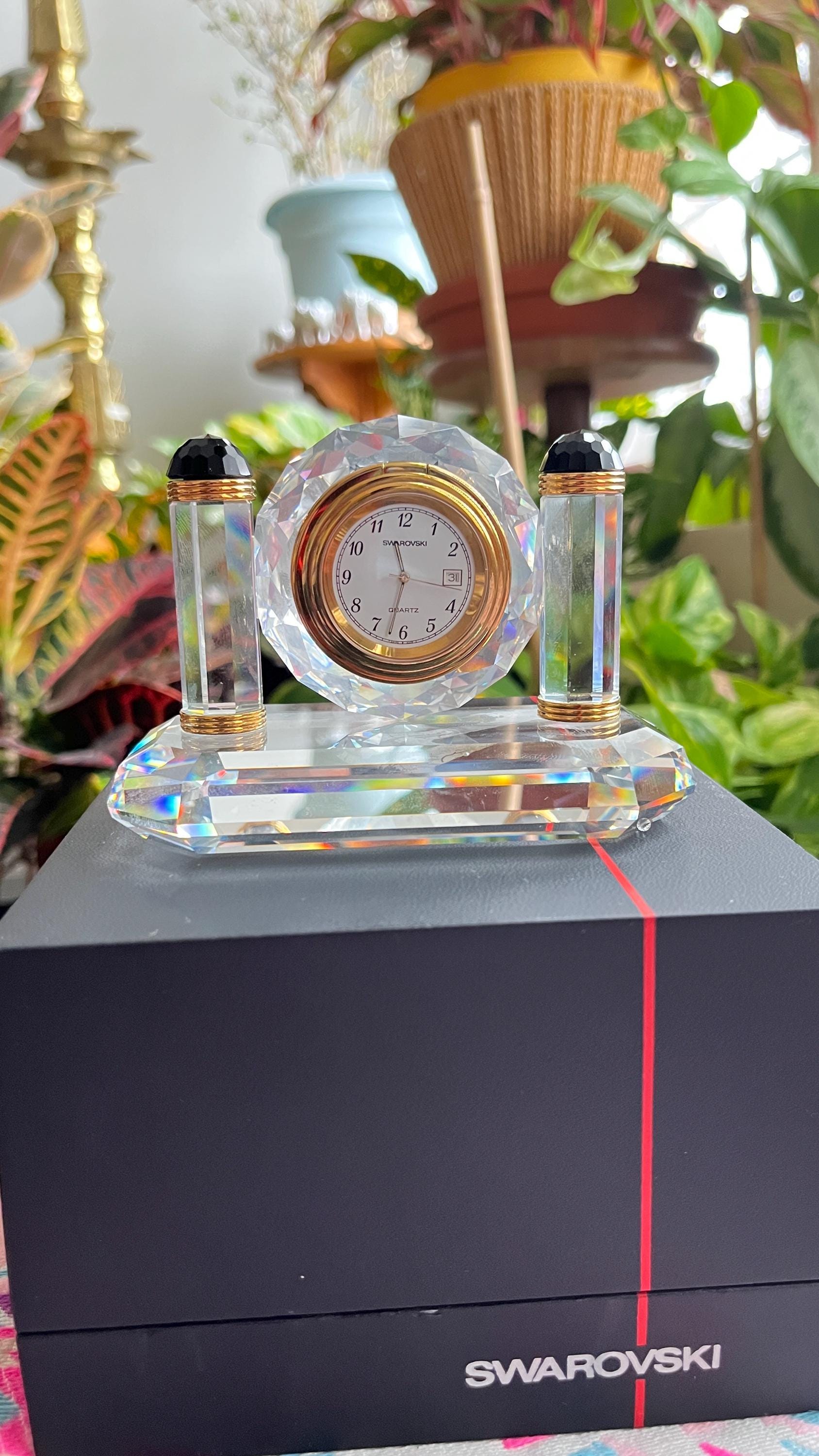 ソメイティ　クリスタル　置物 Swarovski Crystal Belle Epoque Desk Mantle Clock Jet Retired - Etsy